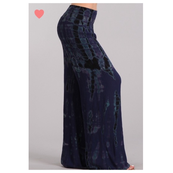 BEST SELLER! Midnight Blue Tie Dye Palazzo Pants - Picture 2 of 6